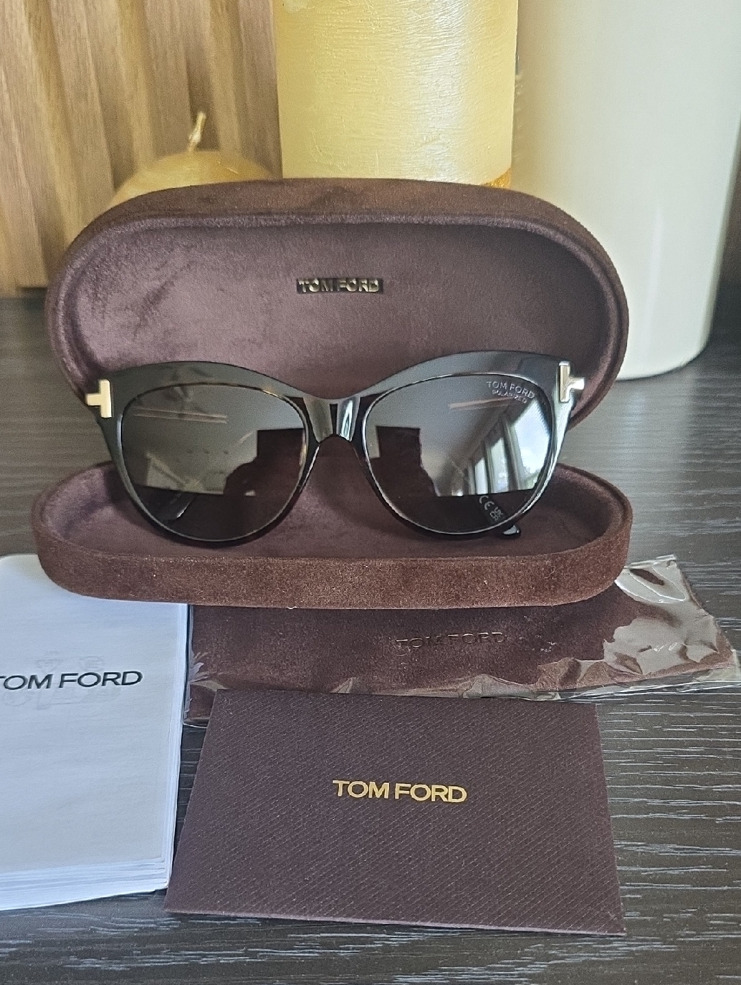 Tom Ford Kira Cat Eye Sunglasses Black Gold Women’s Designer Polarized New Tf821